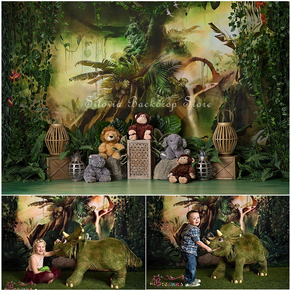 Mystic Jungle Animals Photo Background Birthday Cake Smash Photography Backdrop Cloth Kids Portrait Photo Studio Props