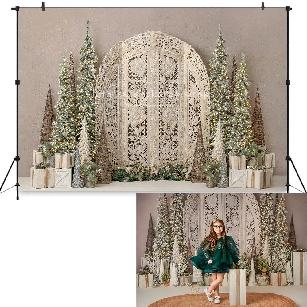 Christmas Winter Lace Backdrops Kids Baby Photogrpahy Props Child Adult Photocall Deocrs Xmas Living Room Background