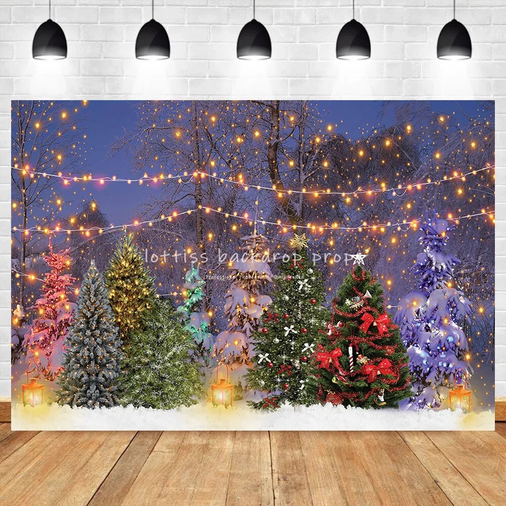 Winter Christmas Trees Backdrop Snowy Forest Child Family Photocall Xmas Festival Background Baby Adult Photostudio Props