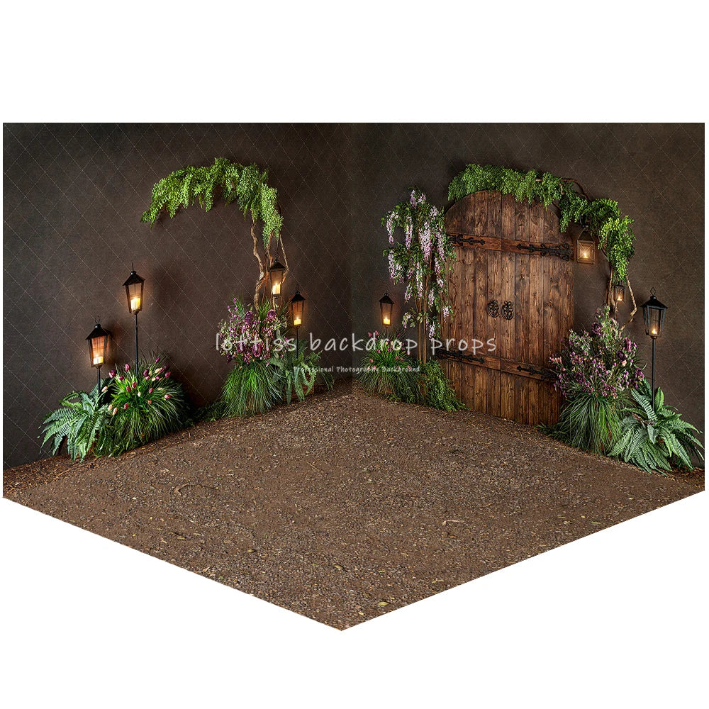 Garden Wooden Door Backdrops Kids Girl Photography Child Adult Birthday Cake Smash Photocall Decors Floral Arch Backgrounds