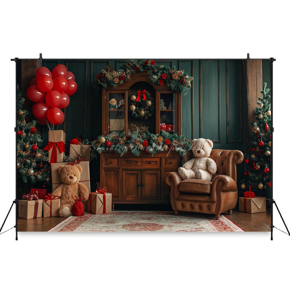 Christmas Theme Little Bear Backdrop Kids Baby Cake Smash Photography Props Fireplace Child Adult Photo Studio Backgrounds