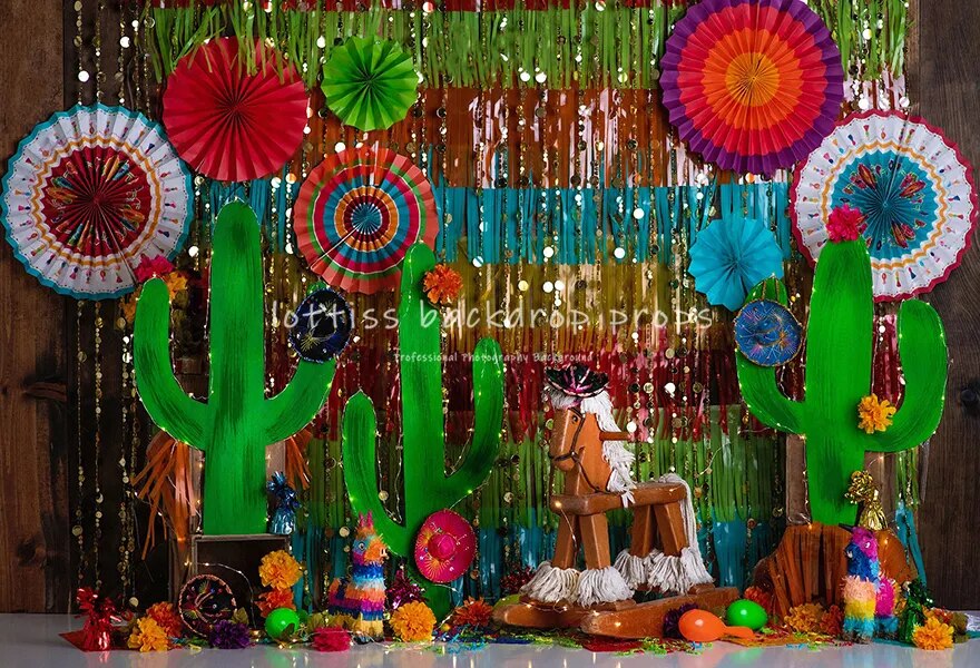 Mexico Fiesta Party Backdrops Kids Cake Smash Photography Masquerade Birthday Mexico Carnival Sassy Sombreros Backgrounds