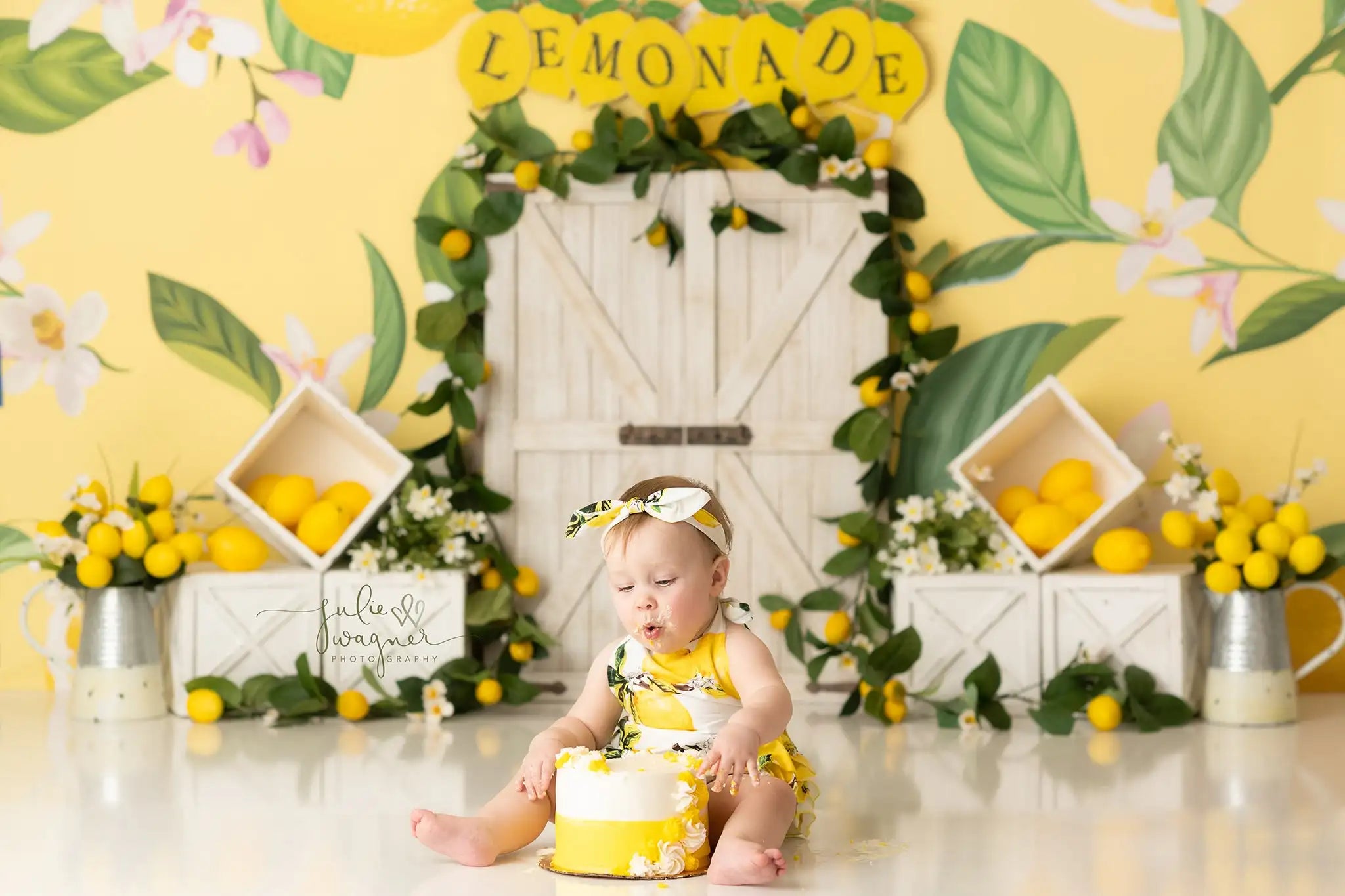 Lemonade Time Backdrop White Wooden Door Kids Baby Cake Smash Photography Props Child Girls Adult Birthday Photo Backgrounds