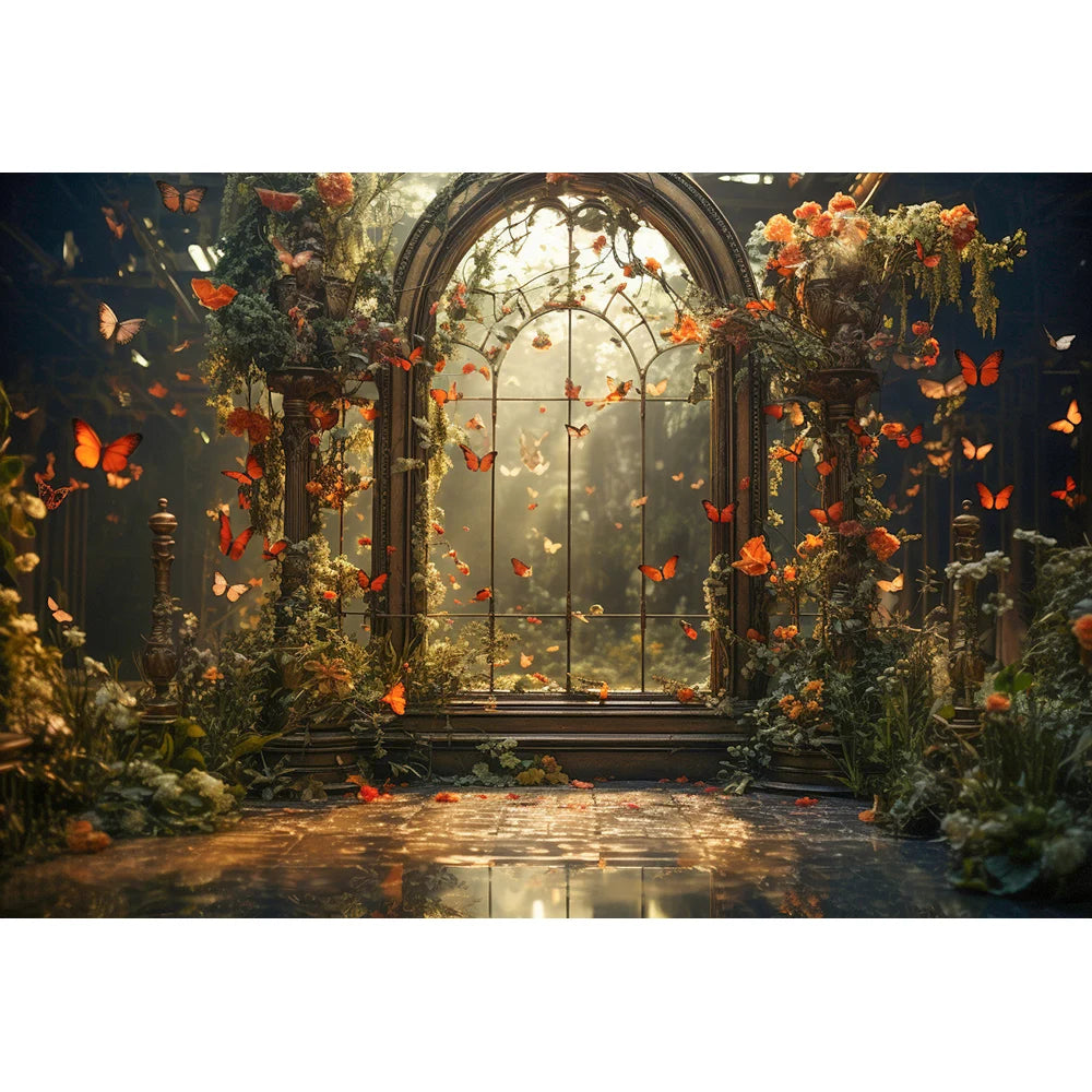 Jungle Butterfly Arch Door Backdrops Kids Girl Photography Child Baby Photocall Fairytale Wonderland Garden Mirror Backgrounds