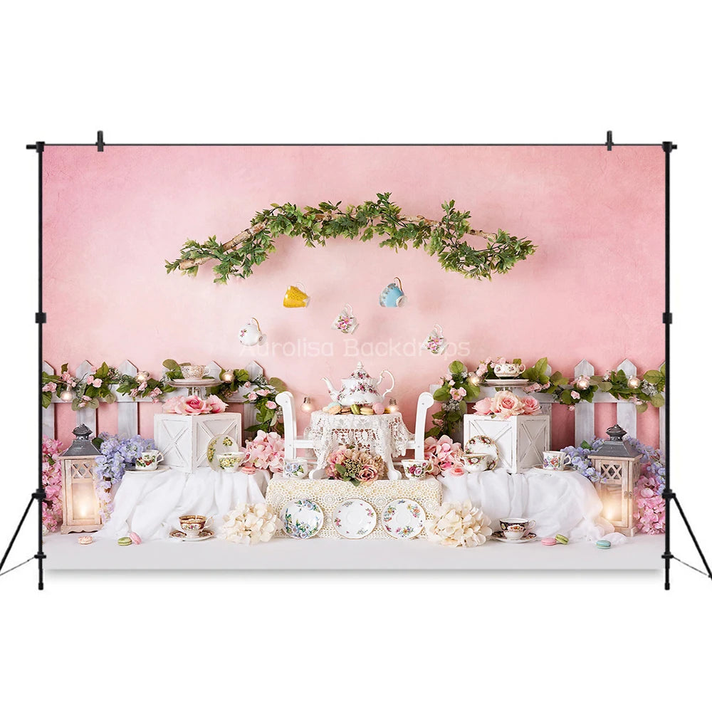 Girl Dressing Room Backdrops Kids Baby Photography Props Child Adult Photocall Decors Birthday Cake Smash Pink Bow Background