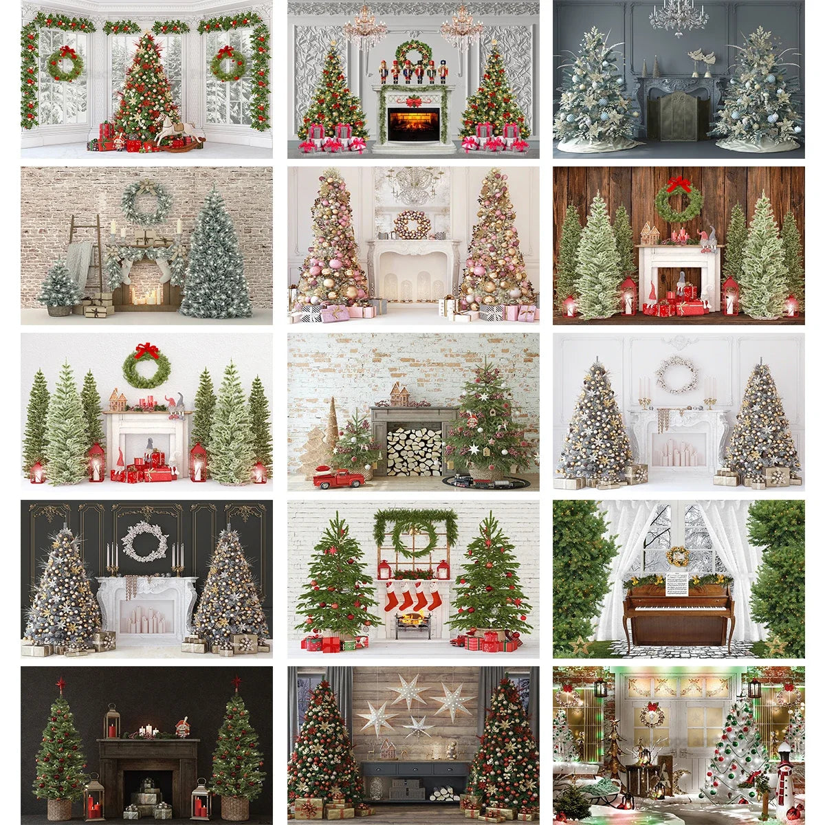 Christmas Background Winter Fireplace Xmas Tree Reindeer Toys Decor Family Baby Child Portrait Photography Backdrop Props