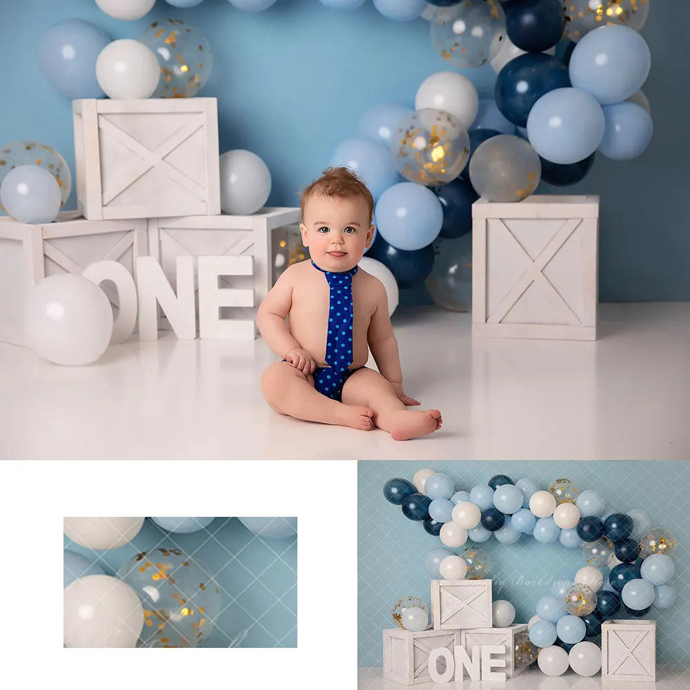 Gold Glitter Blues Backdrop Kids Baby 1st Birthday Photocall Decors Balloons Child Cake Smash Photography Studio Backgrounds