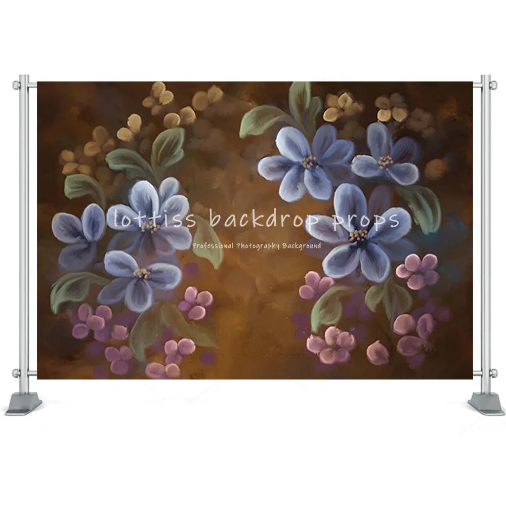 Retro Art Flower Portrait Backdrop Adult Kids Photography Props Hand Painted Floral Abstract Texture Birthday Photostudio Props