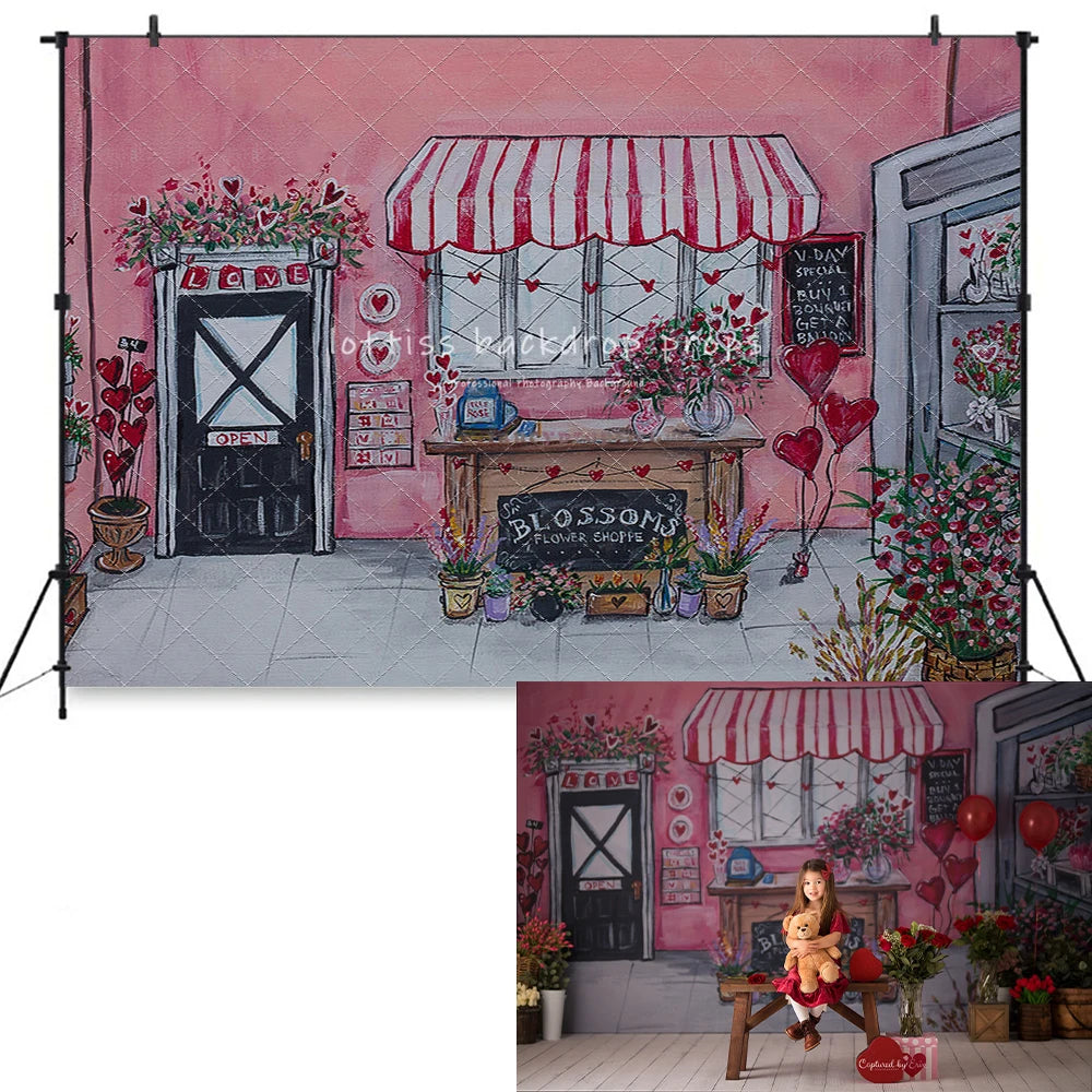 Cupids Gift Shoppe Valentine Day Backdrops Kids Baby Photography Props Child Adult Photocall Spring Garden Market Background