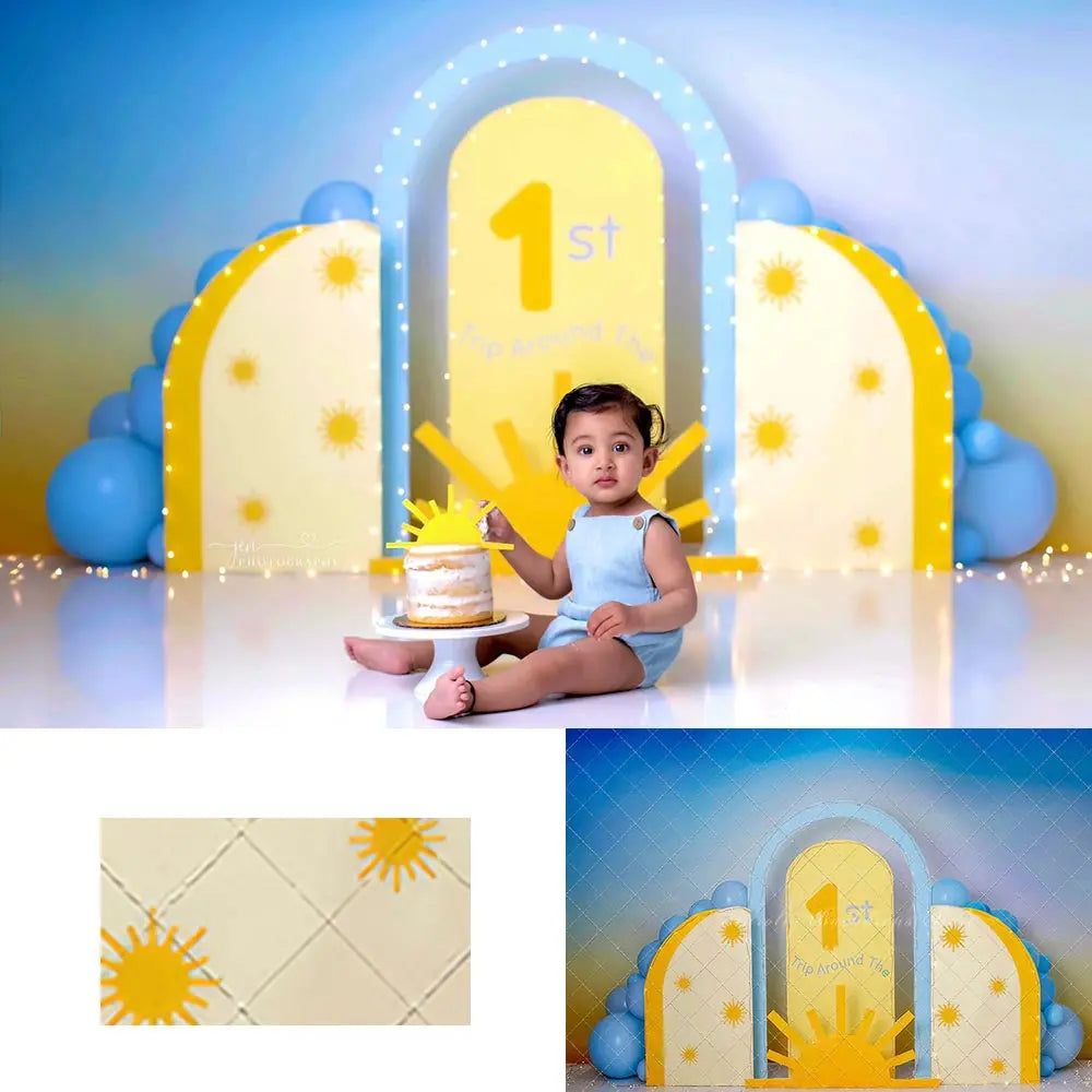 1st Trip Around The Sun Photography Backdrop Kids Baby Cake Smash Photocall Decors Girls Adult Birthday Studio Backgrounds