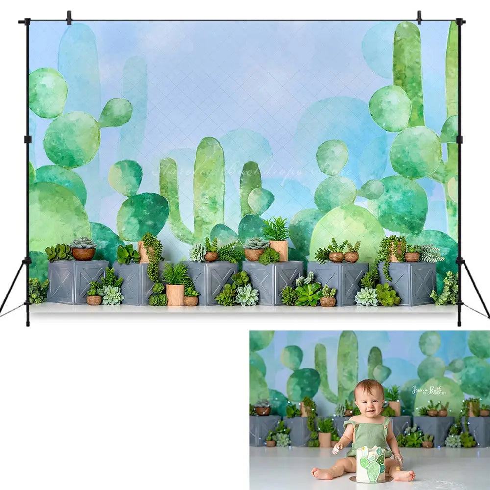 Succulent Garden Photography Backdrop Kids Baby Cake Smash Photocall Decors Green Cactus Child Girls Adult Studio Backgrounds