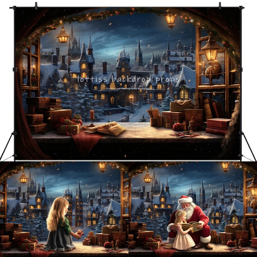 The Night Before Christmas Backdrops Kids Adult Photography Props Child Baby Photocall Big Moon Xmas Trees Fireplace Background