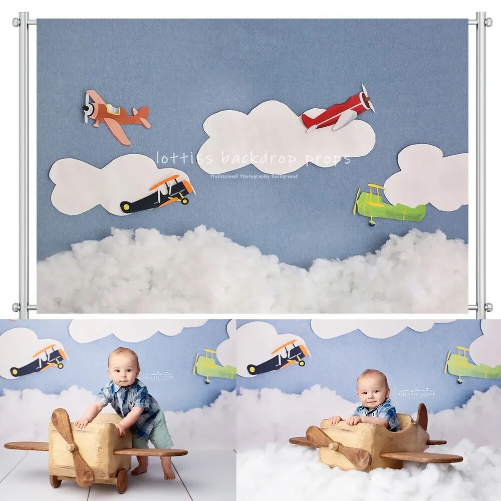 Plane Soaring Backdrops Kids Boy Portrait Photocall Child Baby Christmas Decors Toy Airplane Background Photo Studio