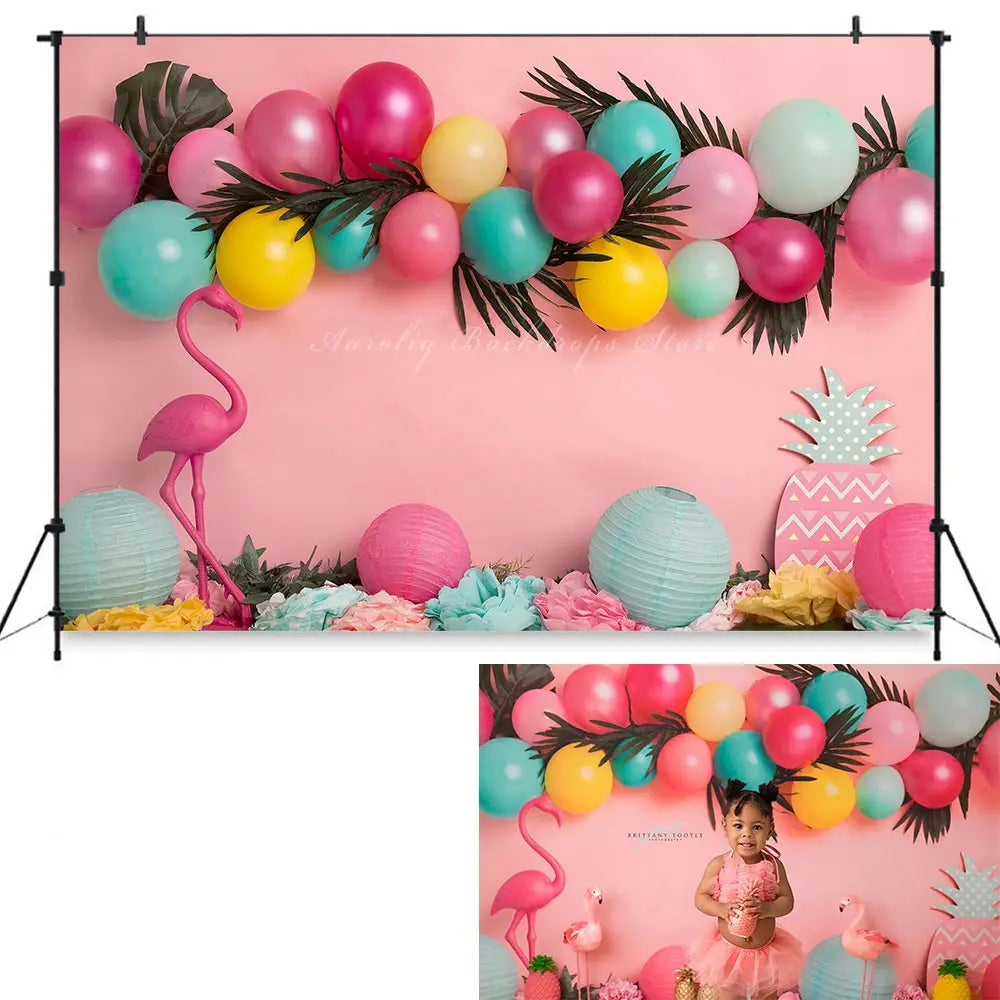 Summer Flamingo and Plam Trees Backdrop Kids Baby Cake Smash Photocall Decors Surfboard Child Adult Birthday Backgrounds