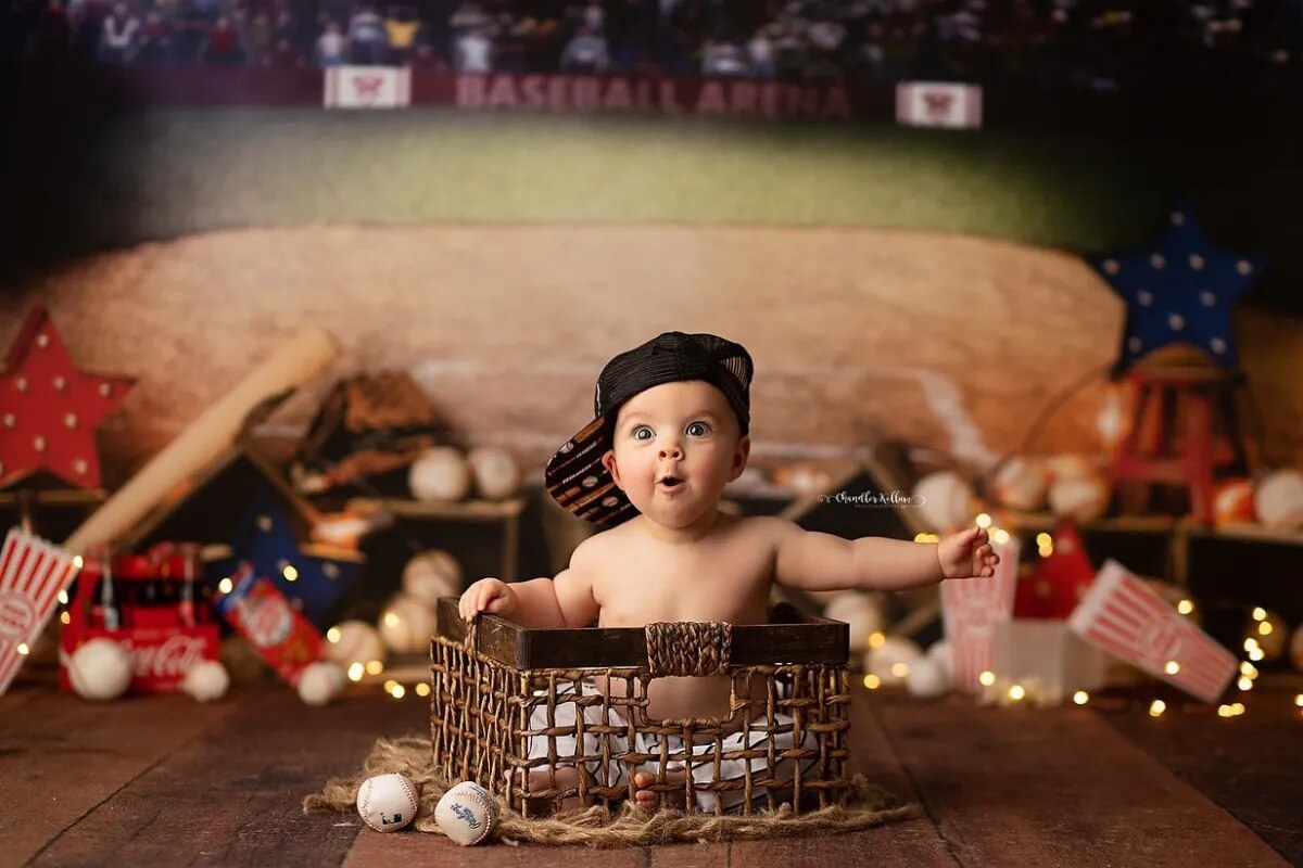 Baseball Sports Backdrops Kids Cake Smash Props Boy Birthday Child Photography Party Sandlot Stadium Background Photostudio