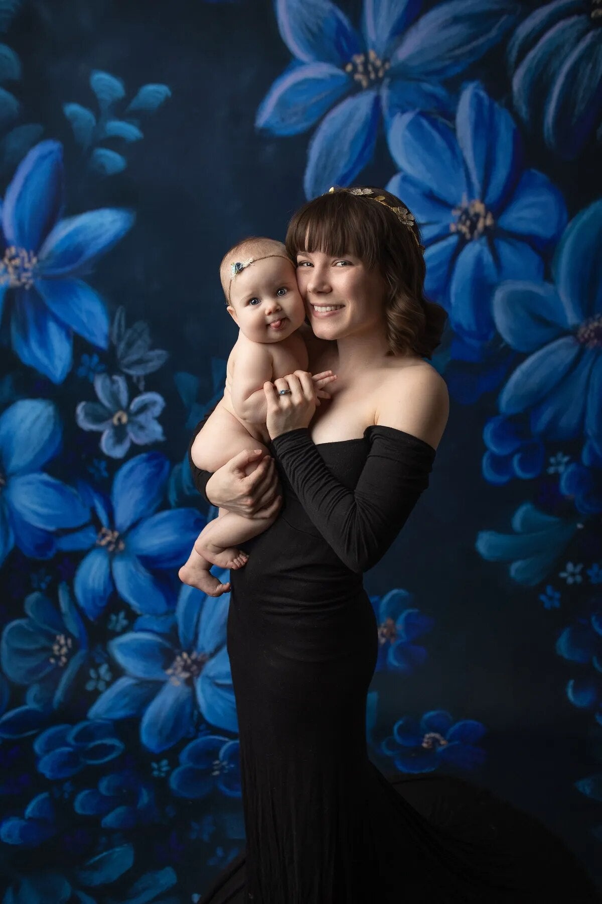 Oil Painting Blue Flowers Backdrops Pregnant Maternity Baby Portraits Studio Newborn Floral Photo Shoot Background Props