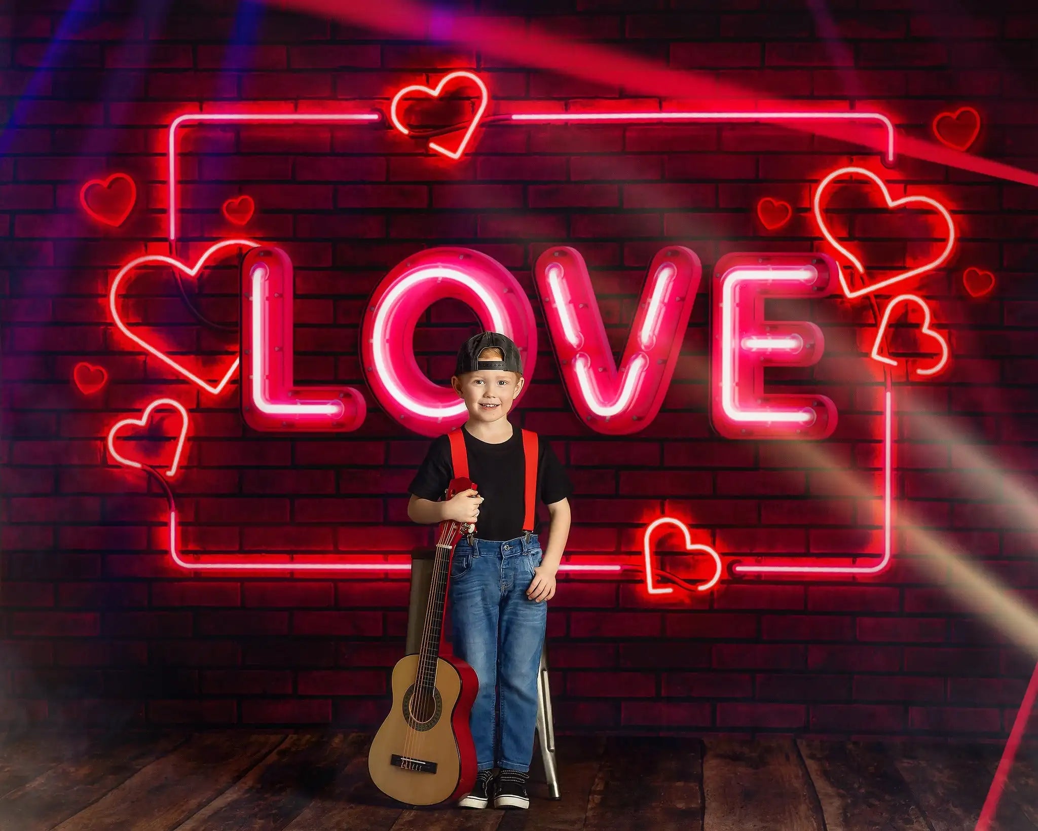 Neon Love Valentine's Day Backdrops Kids Baby Photography Props Child Adult Photocall Deocrs Pink Balloons Valentine Backgrounds