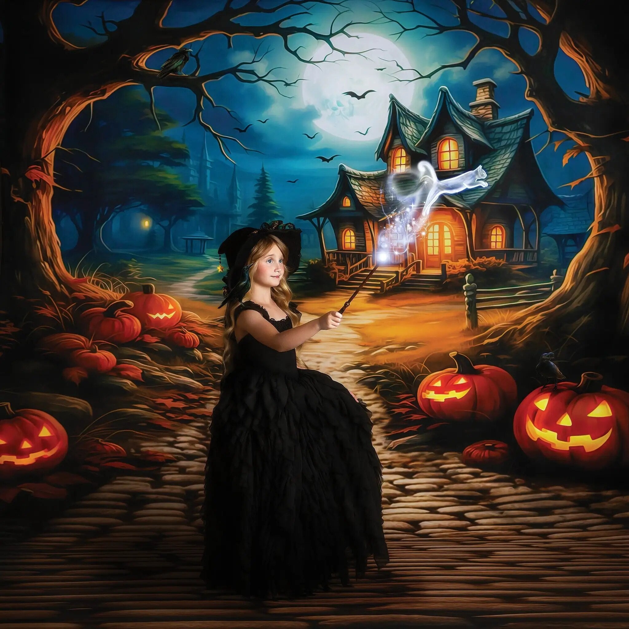 Halloween Pumpkin Lantern Backdrops Kids Child Photgraphy Kids Photocall Festival Wizard Ghost House Front Background