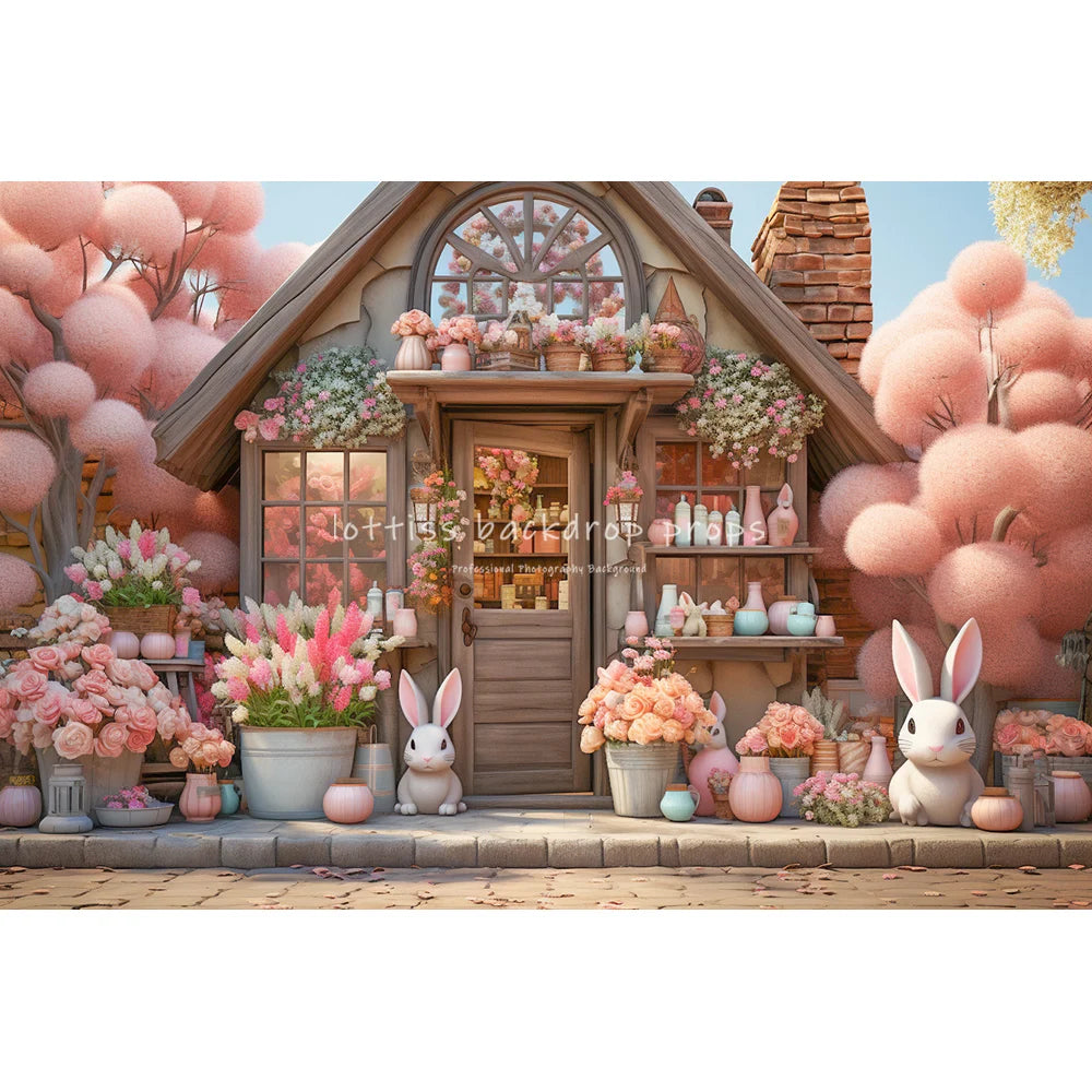 Easter Bunny House Backdrops Kids Baby Photography Child Adult Photocall Decors Spring Windows Floral House Front Backgrounds