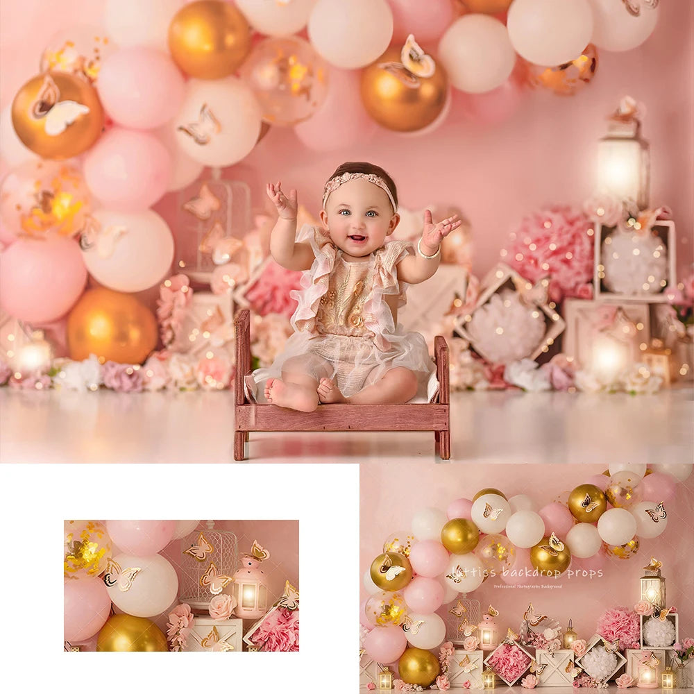 Butterfly Balloons Backdrops Kids Baby Photography Props Child Adult Photocall Decors Birthday Cake Smash Backgrounds