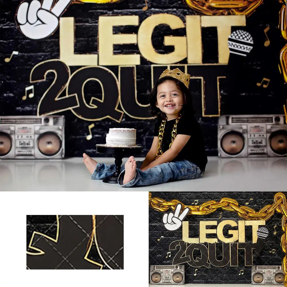 2 Legit 2 Quit Backdrops Gold Chain Retro Radio Kids Baby Cake Smash Photography Props Girls Adult Birthday Studio Backgrounds