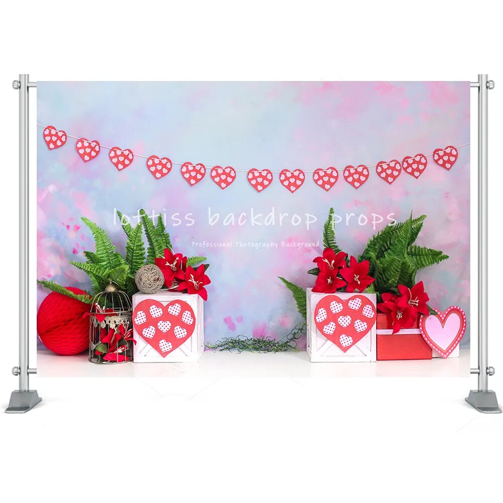 Valentine's Day Photography Backdrop Cake Smash Romantic Scenes Wedding Background Floral Red Rose Heart Love Photocall Banner