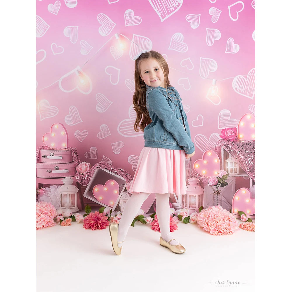 Pink Heart Sparkle Wall Photography Backdrop Girls Birthday Cake Smash Photo Background Cloth Kids Portrait Photo Studio Props