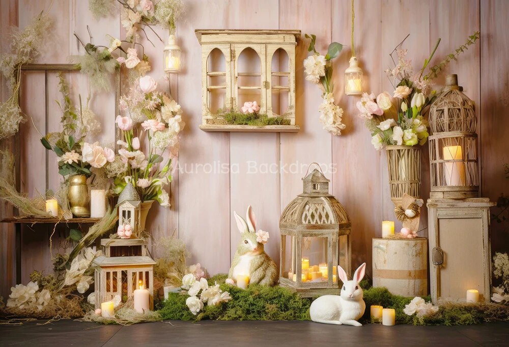 Garden Doors Backdrops Kids Baby Spring Photography Props Child Adult Girl Photocall Country Pink Rose Floral Bunny Background