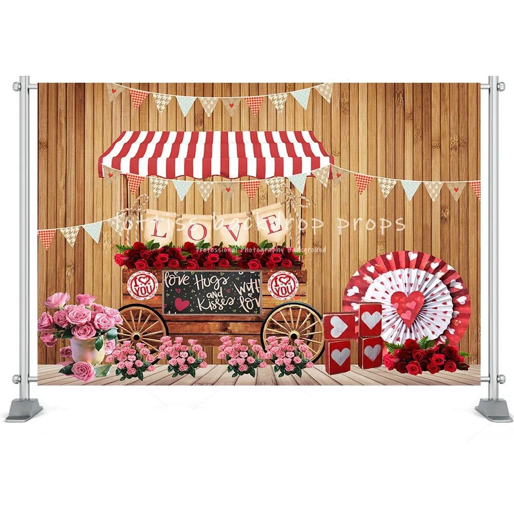 Valentines' Day Backdrop Display Window Floral Shop Carts Brick Wall Deco Marriage Kids Family Portrait Rose Props Background