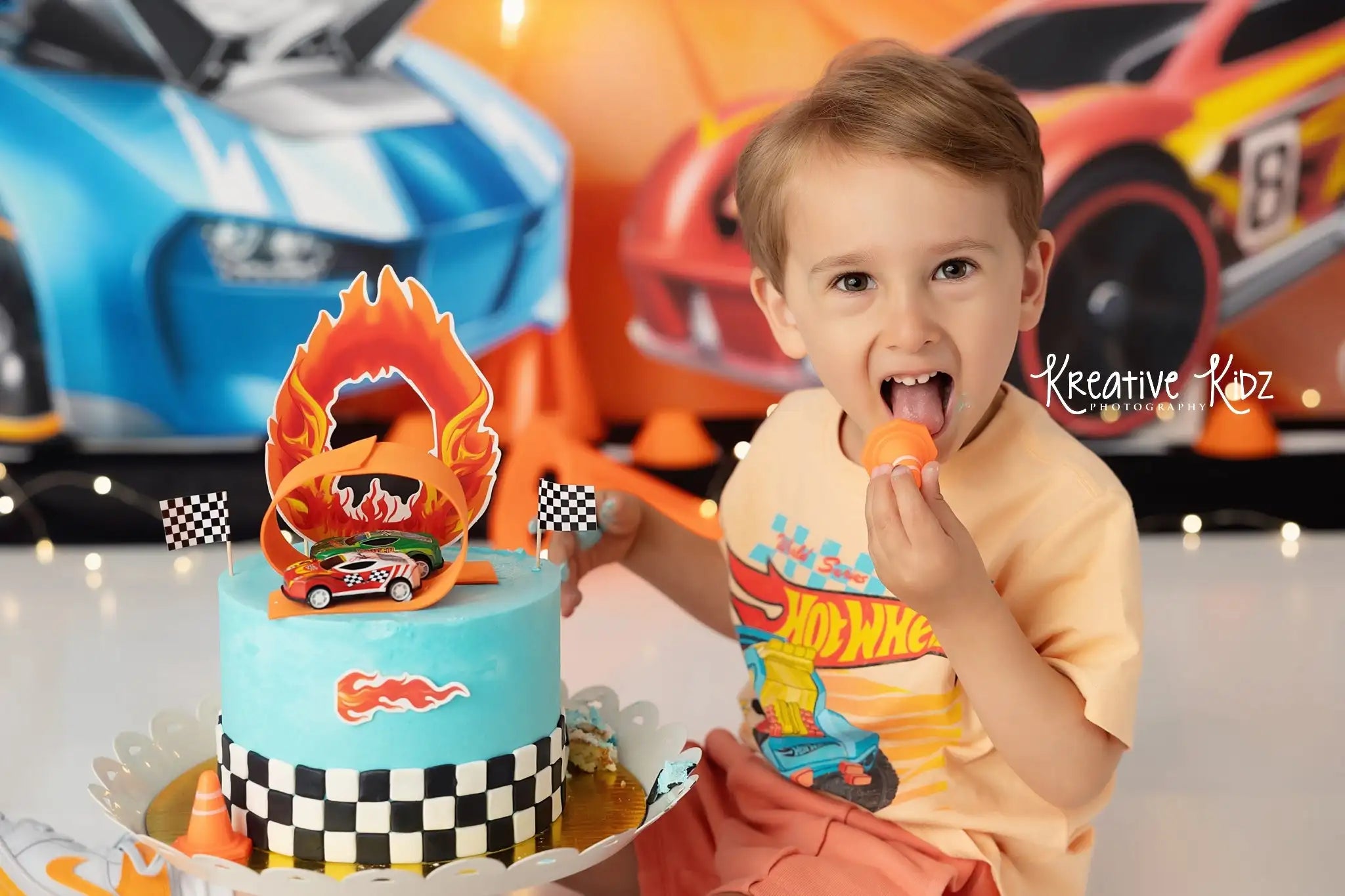 Hot Rod Race Track Boys Birthday Backdrop Kids Baby Cake Smash Photography Props Child Adult Photo Shoot Backgrounds