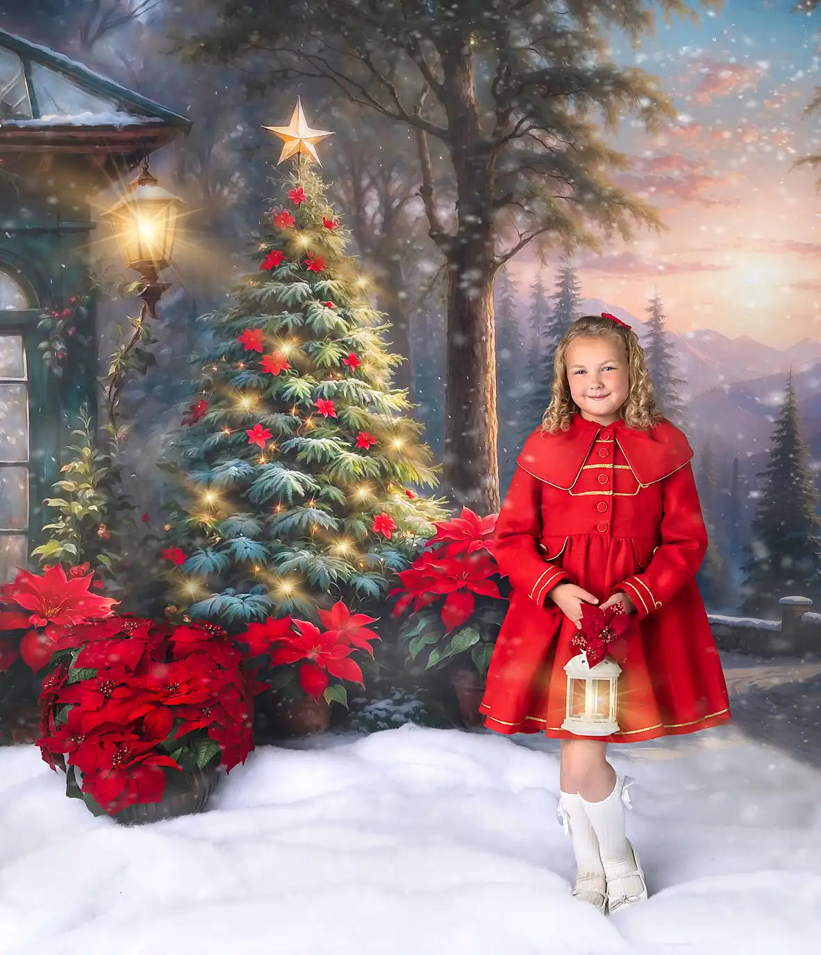 Christmas Sunset Backdrop Kids Baby Cake Smash Photography Props Forest Snowy Child Adult Photo Shoot Backgrounds