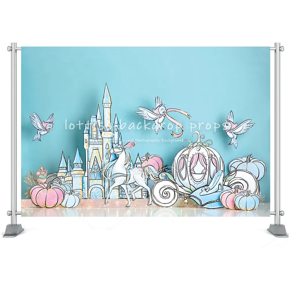 Arrière-plan de château romantique, accessoires de fête d'anniversaire pour enfants, princesse, photographie de bébé, licorne, chariot, gâteau pour fille, arrière-plan Smash 