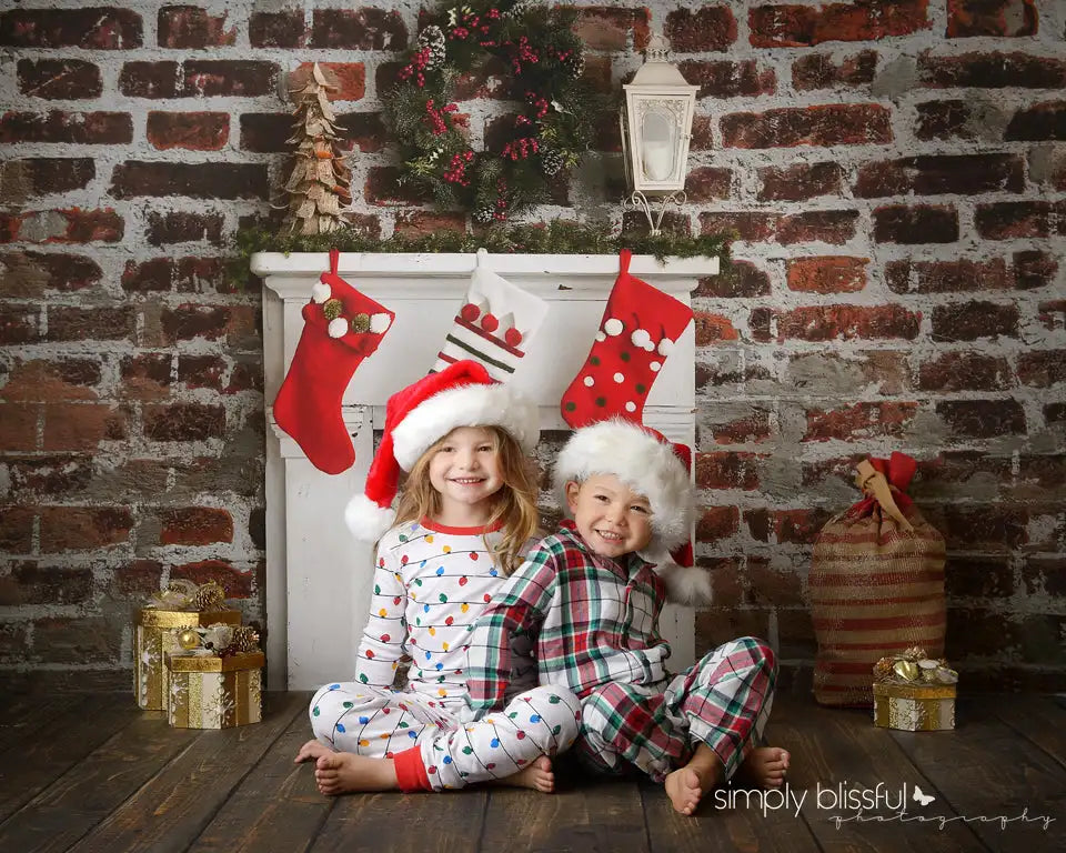 Christmas Fireplace Photography Backdrop Brick Wall Kids Baby Cake Smash Photocall Decors Child Adult Birthday Studio Background