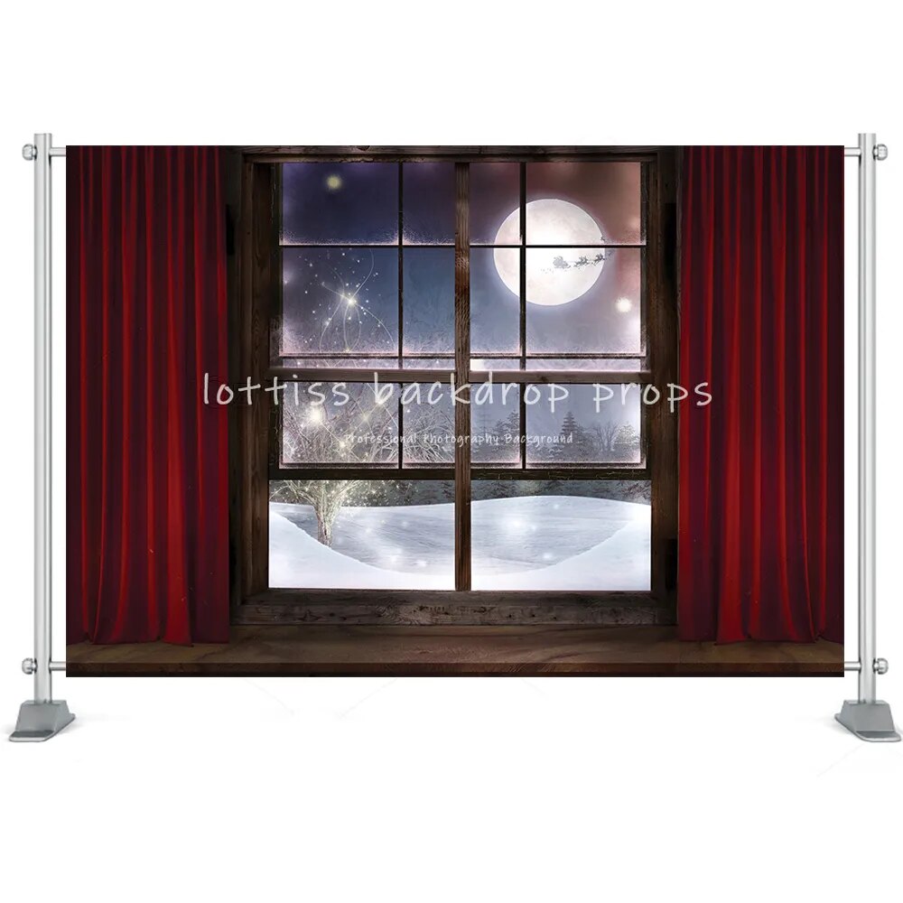 Christmas Window Door Photography Backdrop Xmas New Year Kids Children Portrait Family Photocall Photo Studio Background