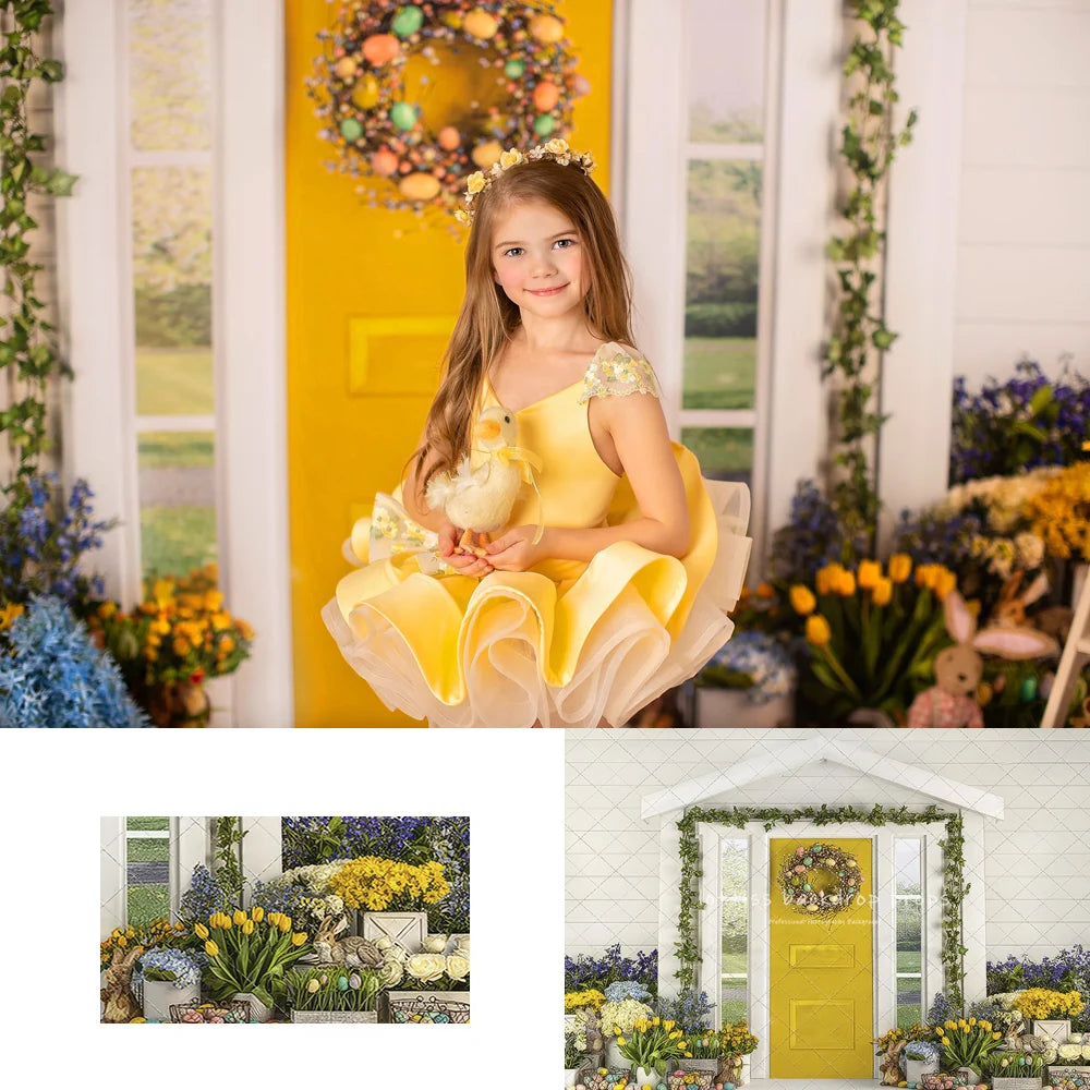 Spring Easter Yellow Farmhouse Backdrops Kids Baby Photography Child Adult Photocall Decors Festival Eggs Floral Backgrounds