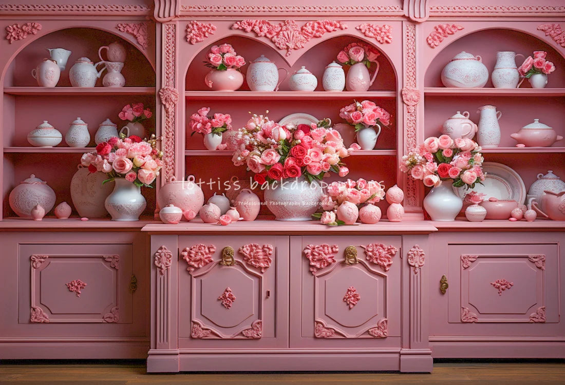 Valentine's Day Pink Cupboards Backdrops Kids Girl Photography Props Child Baby Photocall Decors Red Heart Balloons Backgrounds