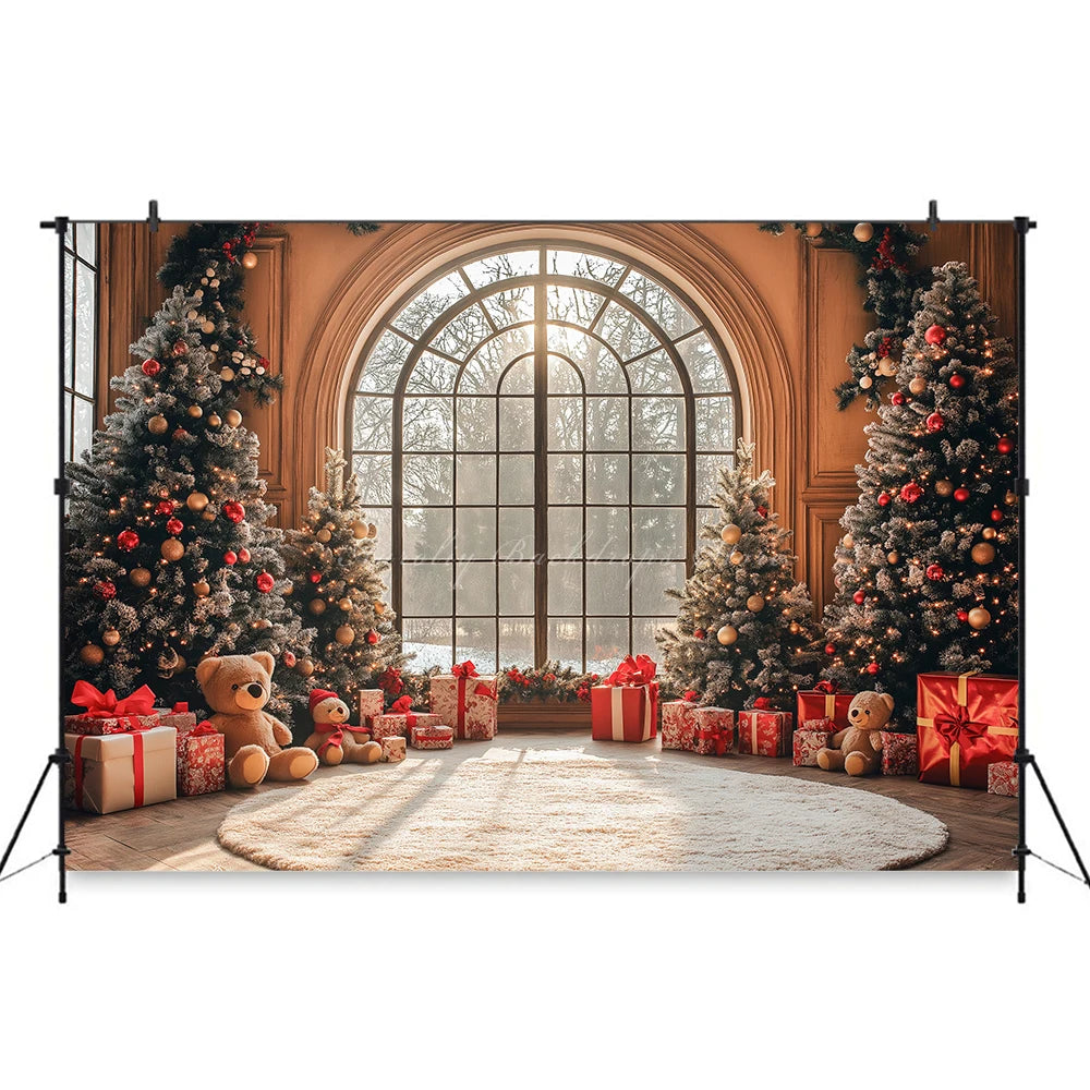 Christmas Tree with Big Window Backdrop Kids Baby Cake Smash Photography Props Child Adult Festival Studio Backgrounds