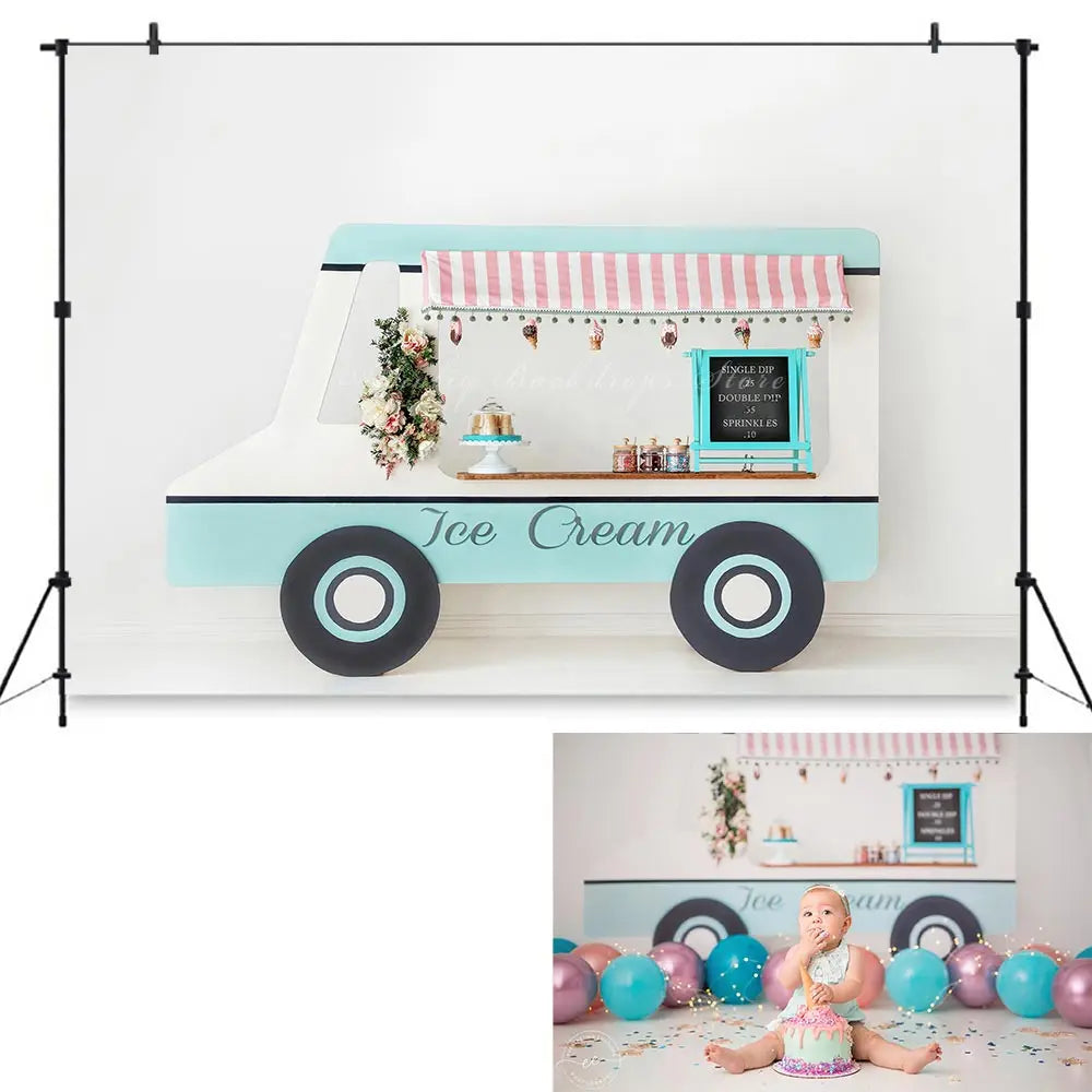 Summer Sweets Backdrop Kids Baby Cake Smash Photography Props Ice Cream Cars Child Girls Adult Birthday Party Backgrounds