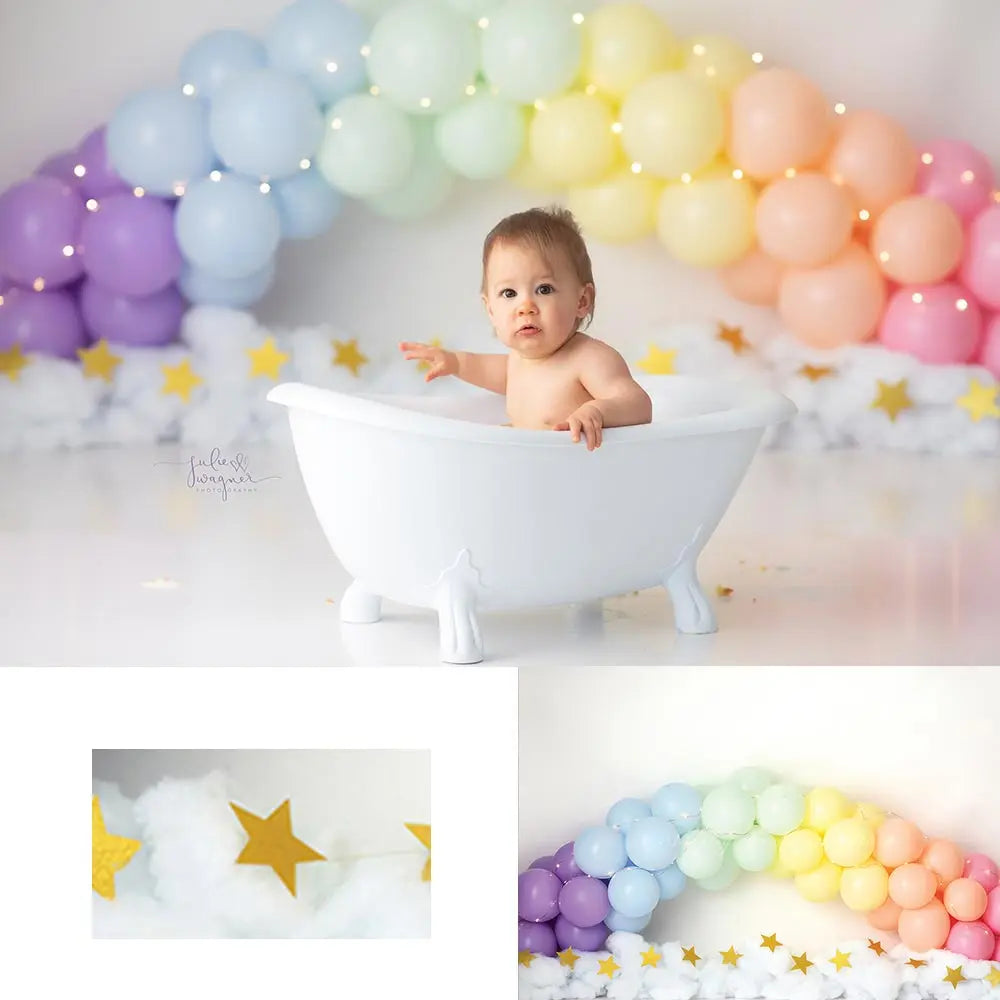 Rainbow Balloon Arch Photography Backdrop Kids Baby Cake Smash Photocall Decors Child Adult Birthday Photo Studio Backgrounds