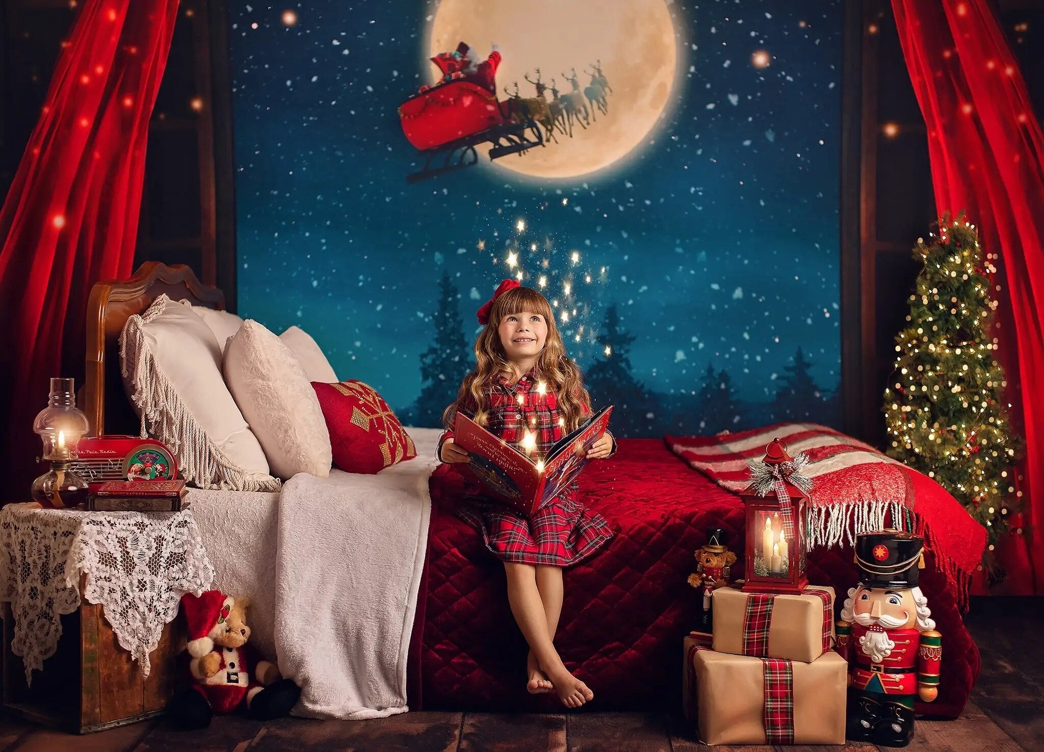 Waiting On Santa Backdrops Kids Baby Photography Child Adult Festival Evening Bed Photocall Decors Christmas Window Background