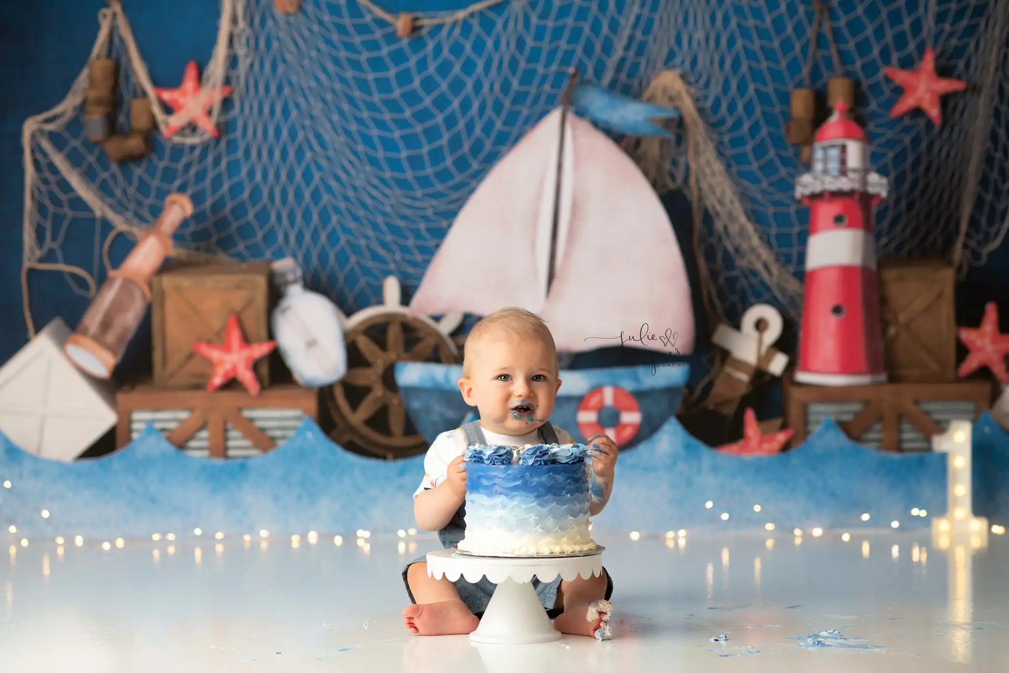 Sail Boat Anchor Backdrop Kids Baby Cake Smash Photography Props Child Boys Adult Birthday Photo Shoot Studio Backgrounds