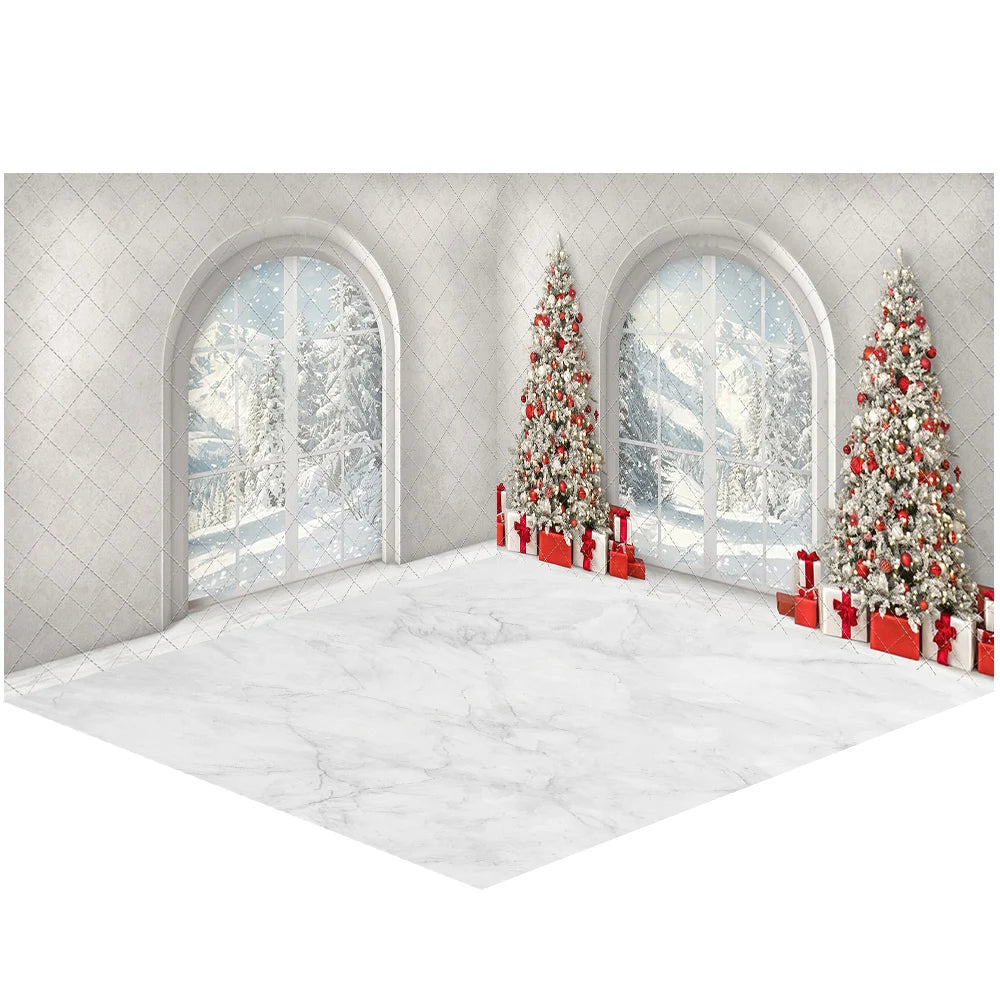 Elegant Christmas Morning View Backddrop Winter Arch Window Kid Baby Cake Smash Photography Props Child Family Studio Background