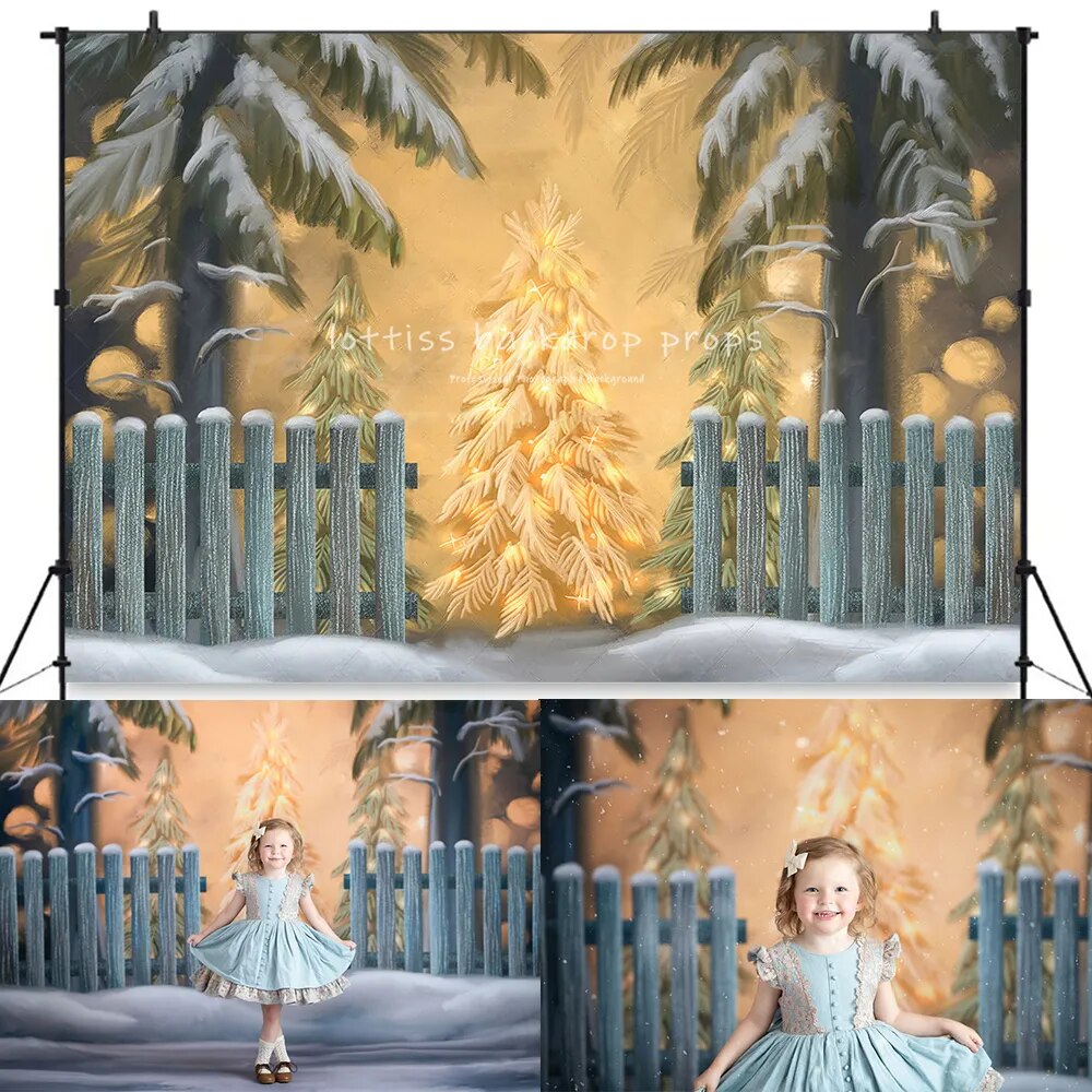 Arrière-plan de forêt d'hiver, photographie de noël pour enfants et adultes, Portrait d'enfant, accessoires de séance photo, studio photo, arrière-plan d'arbres enneigés de noël 