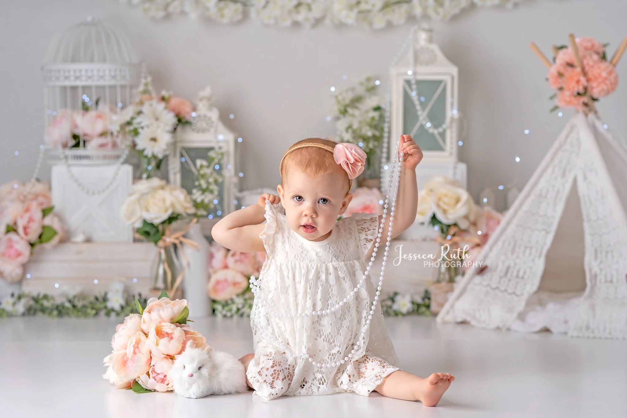 Vintage Floral Spring Backdrops Kids Baby Cake Smash Photography Child Adult Photocall Decors Pink Flower Tent Backgrounds