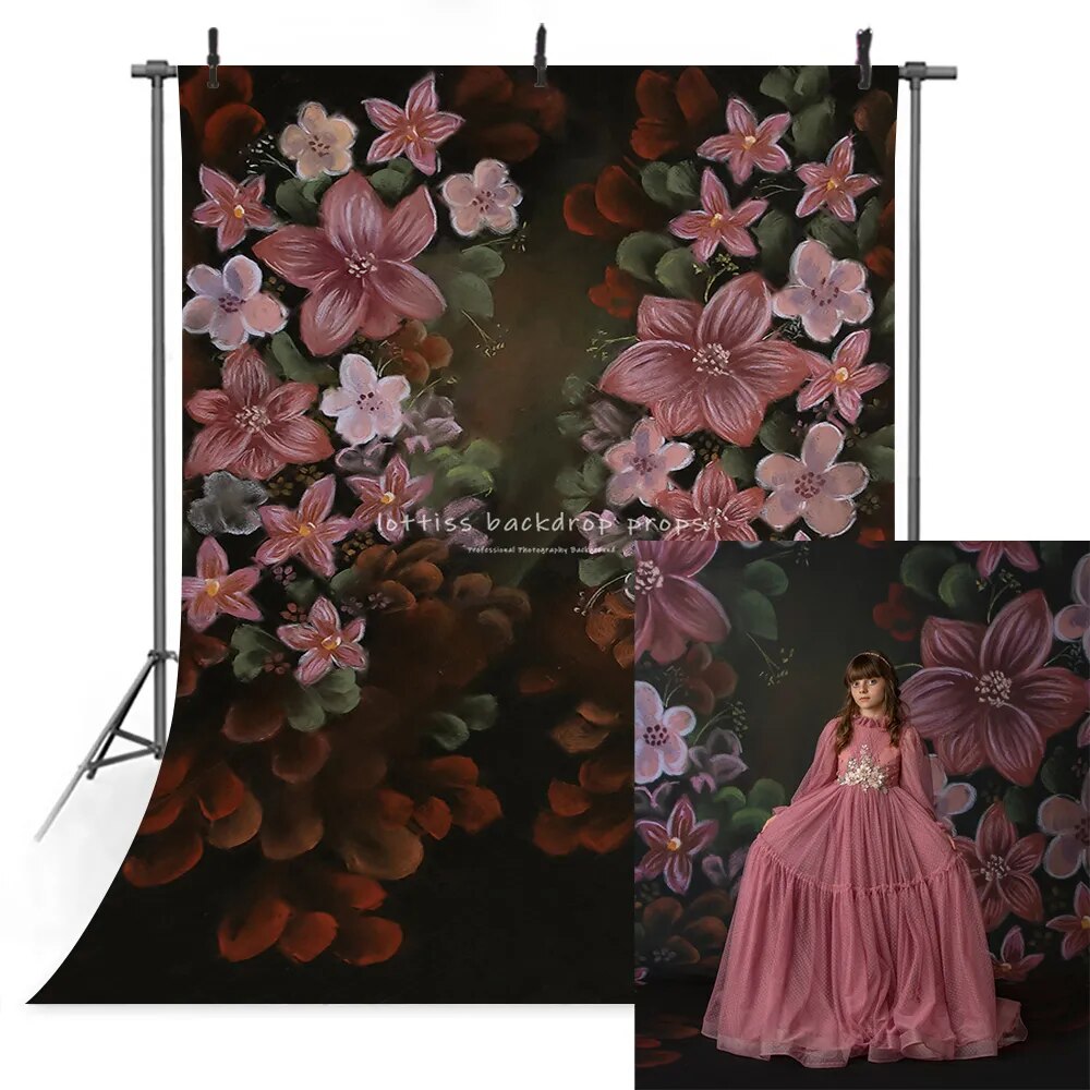 Old Master Floral Newborn Kids Birthday Photography Backdrop Abstract Texture Hand Painted Flowers Photo Booth Background