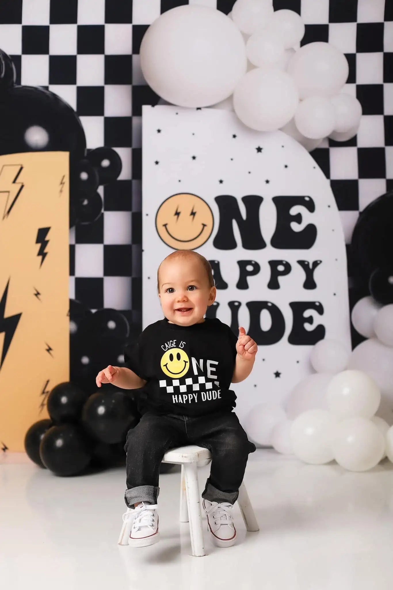 One Happy Dude Backdrops Kids Baby Cake Smash Photography Props Child Boy Photocall Decors Birthday Photo Banner Backgrounds