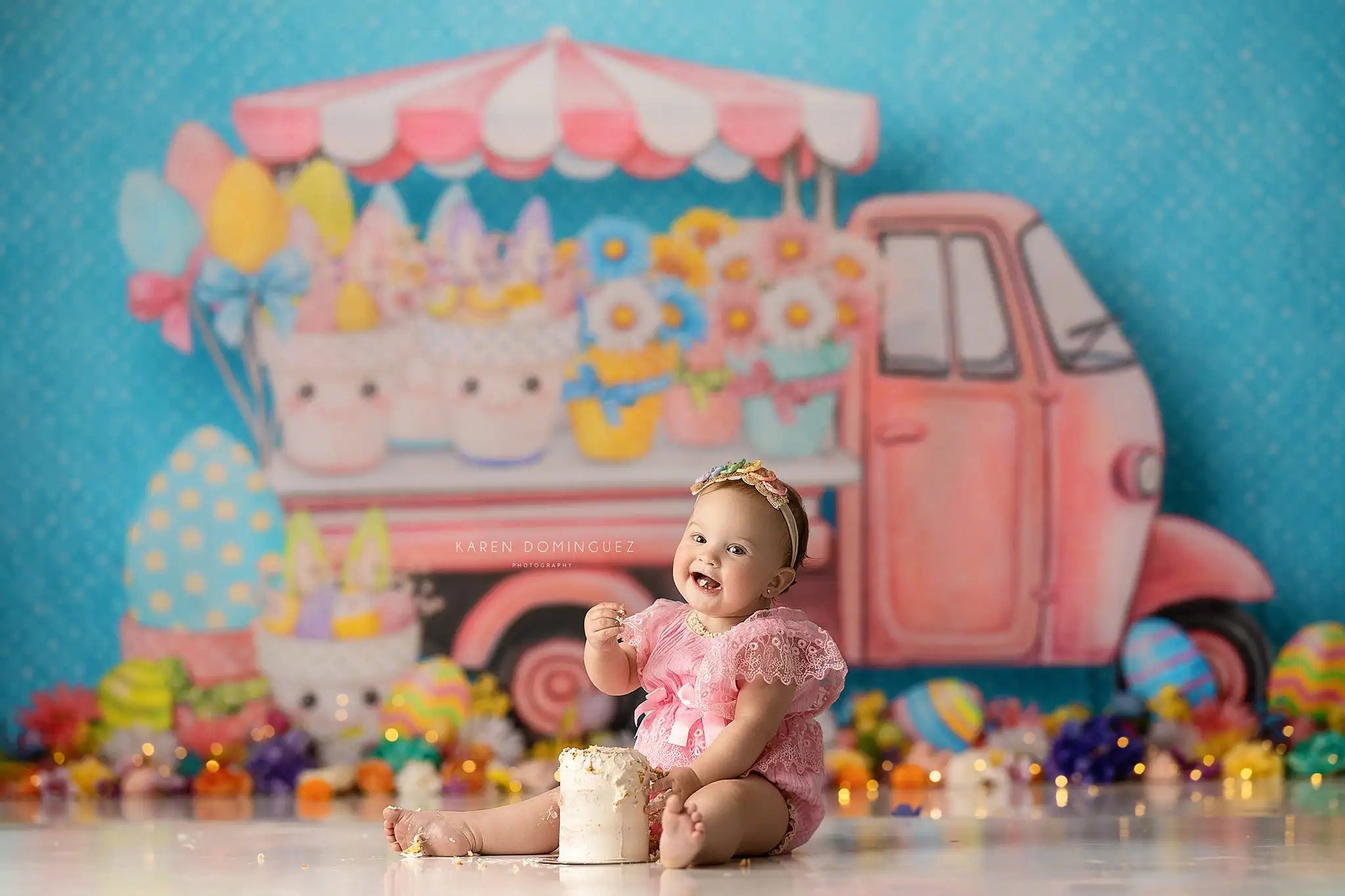 Little Pink Easter Truck Backdrops Kids Baby Photography Child Kids Photocall Decors Summer Spring Backgrounds