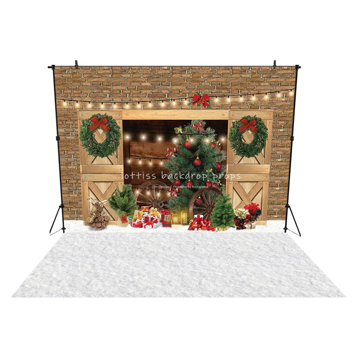 Farm Barn Door Christmas Backdrop Gifts Snowy Winter Xmas Tree Background Adult Family Baby Photocall Photostudio Props