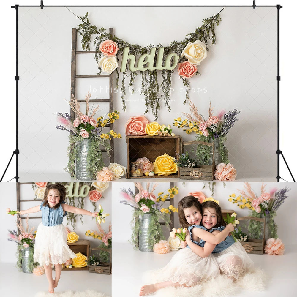 Spring Garden Backdrops Kids Baby Cake Smash Photocall Decors Floral Markets Plants Forest Animals Deer Backgrounds