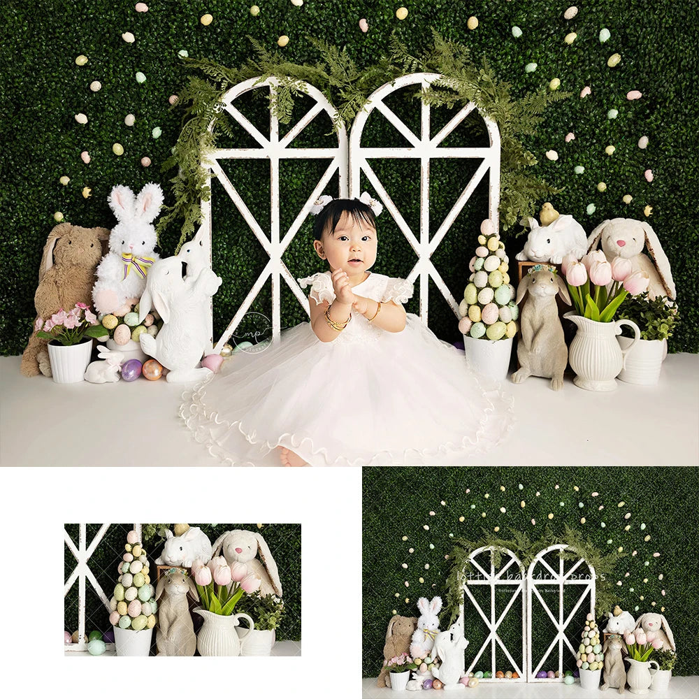 Some Bunny Secret Garden Easter Backdrops Kids Baby Photography Props Child Adult Photocall Decors Green Plants Wall Backgrounds